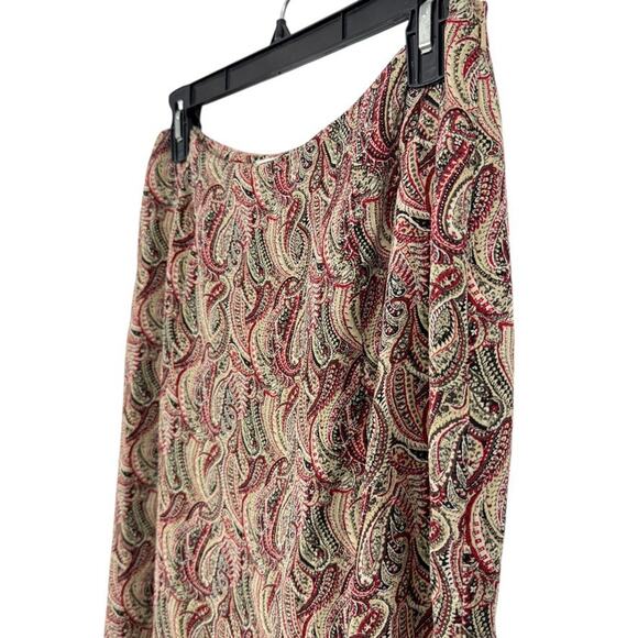 Talbots Petite Pure Silk Paisley Midi A-Line Red Beige Skirt Side Zip sz 10P - Picture 10 of 16